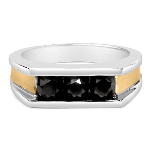 Men's 14K Yellow Gold Plated Sterling Silver 1-1/2 Cttw Black Diamond Channel Set Band Ring