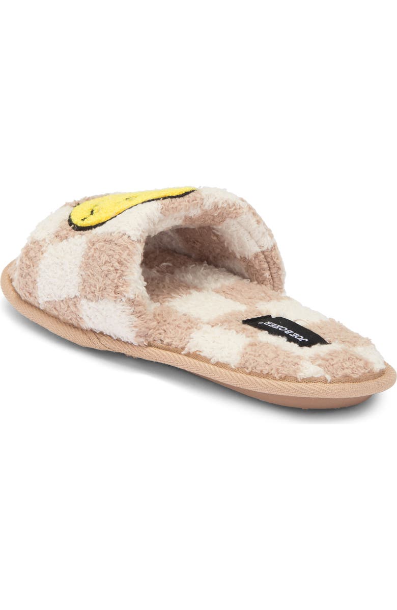 JOE BOXER Faux Fur Happy Face Slide Slipper, Alternate, color, Tan-Beige