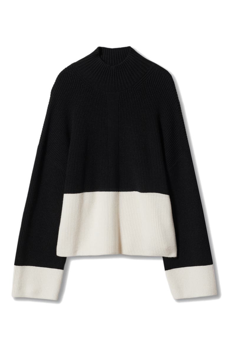 Colorblock Turtleneck Sweater, Alternate, color, BLACK