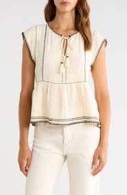 Lucky Brand Embroidered Detail Cotton Tank