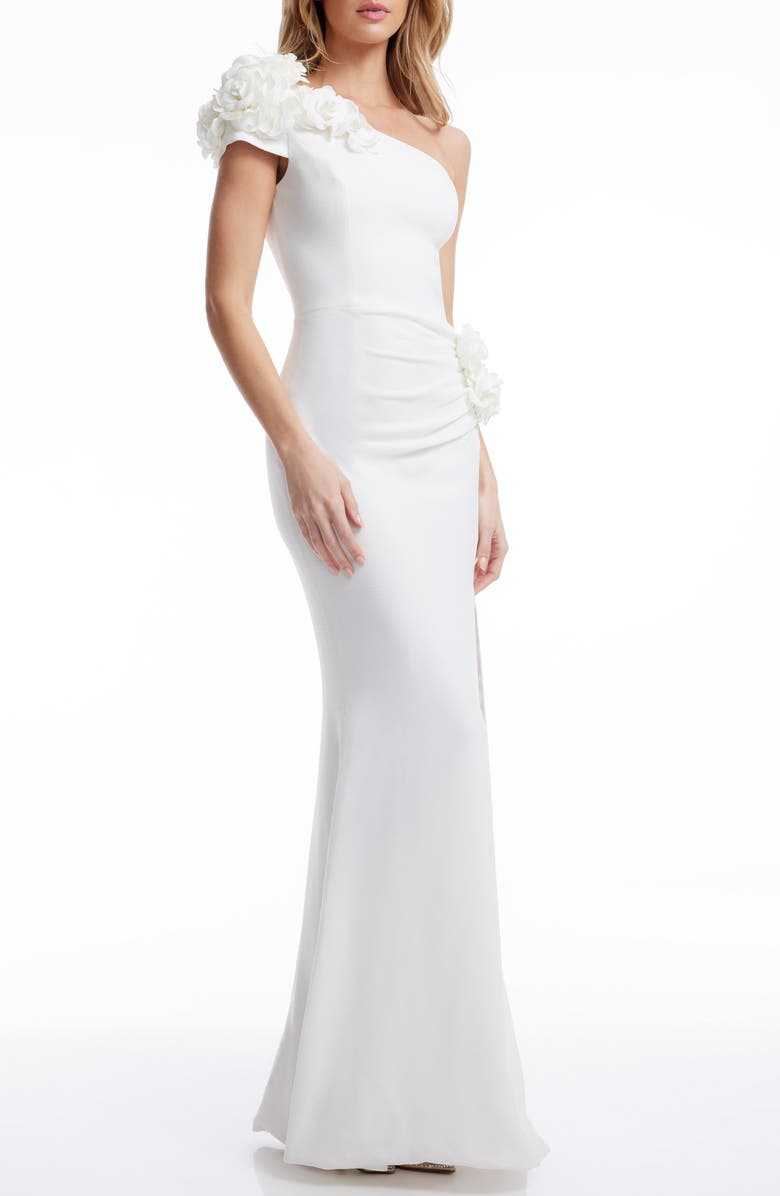 Dress the Population Aubrielle Asymmetric Gown, Alternate, color, Off White
