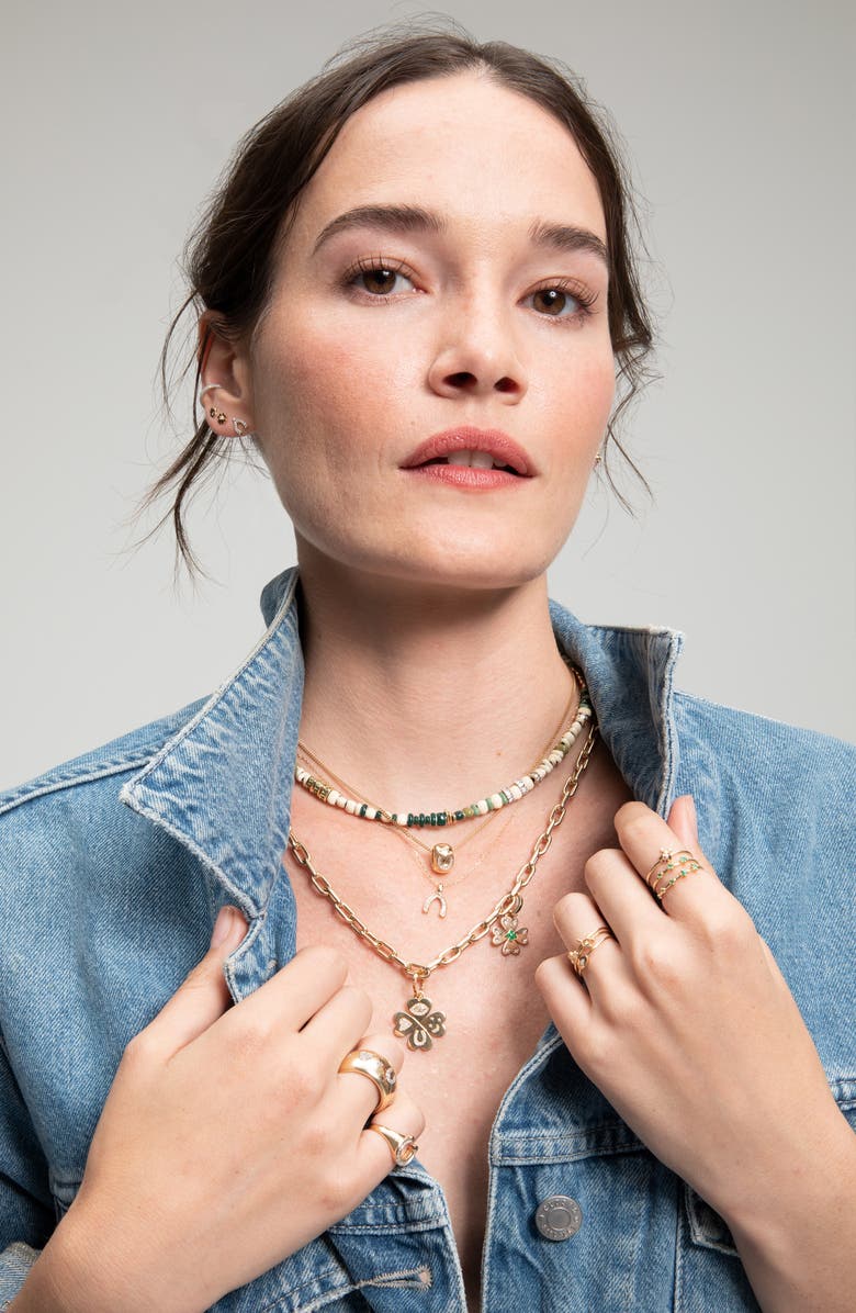 Adina Reyter Emerald & Diamond Clover Charm Pendant, Alternate, color, Gold/ Diamond/ Emerald