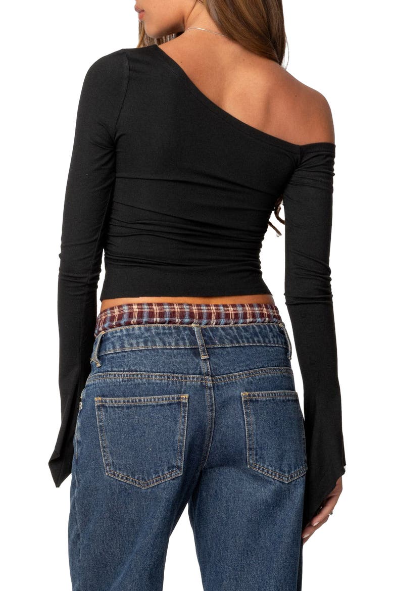 Stacie Ruched One-Shoulder Top, Alternate, color, BLACK