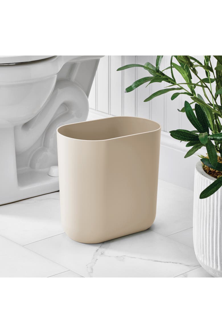 Small Slim Plastic Oval Bathroom Trash Can, 1.9 Gallon, 2-Pack, Taupe, Alternate, color, Taupe