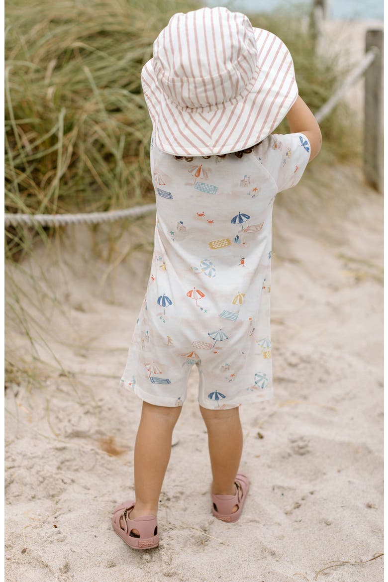 Beach Print Organic Cotton Romper, Alternate, color, SAND