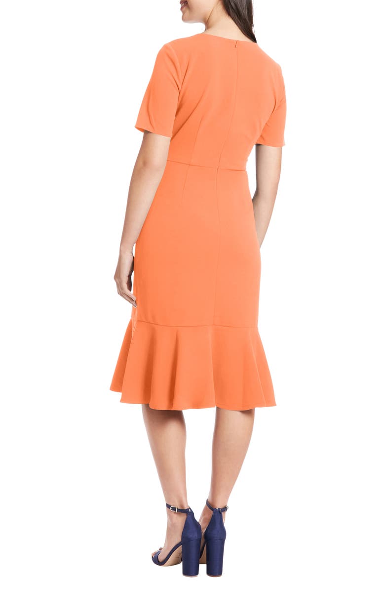 London Times Flounce Hem Twist Midi Dress, Alternate, color, Persimmon
