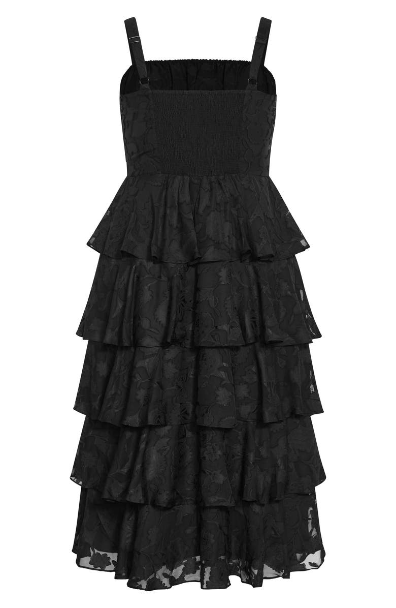 City Chic Daniela Tiered Ruffle Sleeveless Midi Dress, Alternate, color, Black