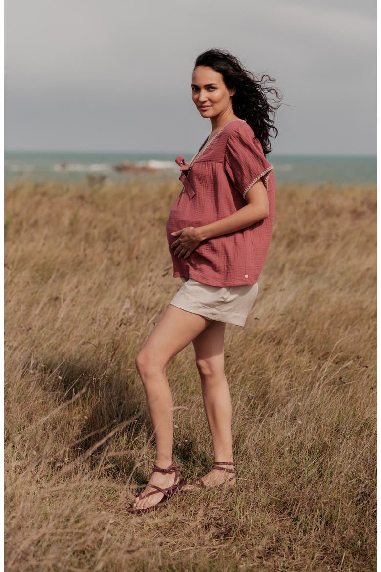 Maternity Twill Smock Shorts Nubie, Alternate, color, Beige