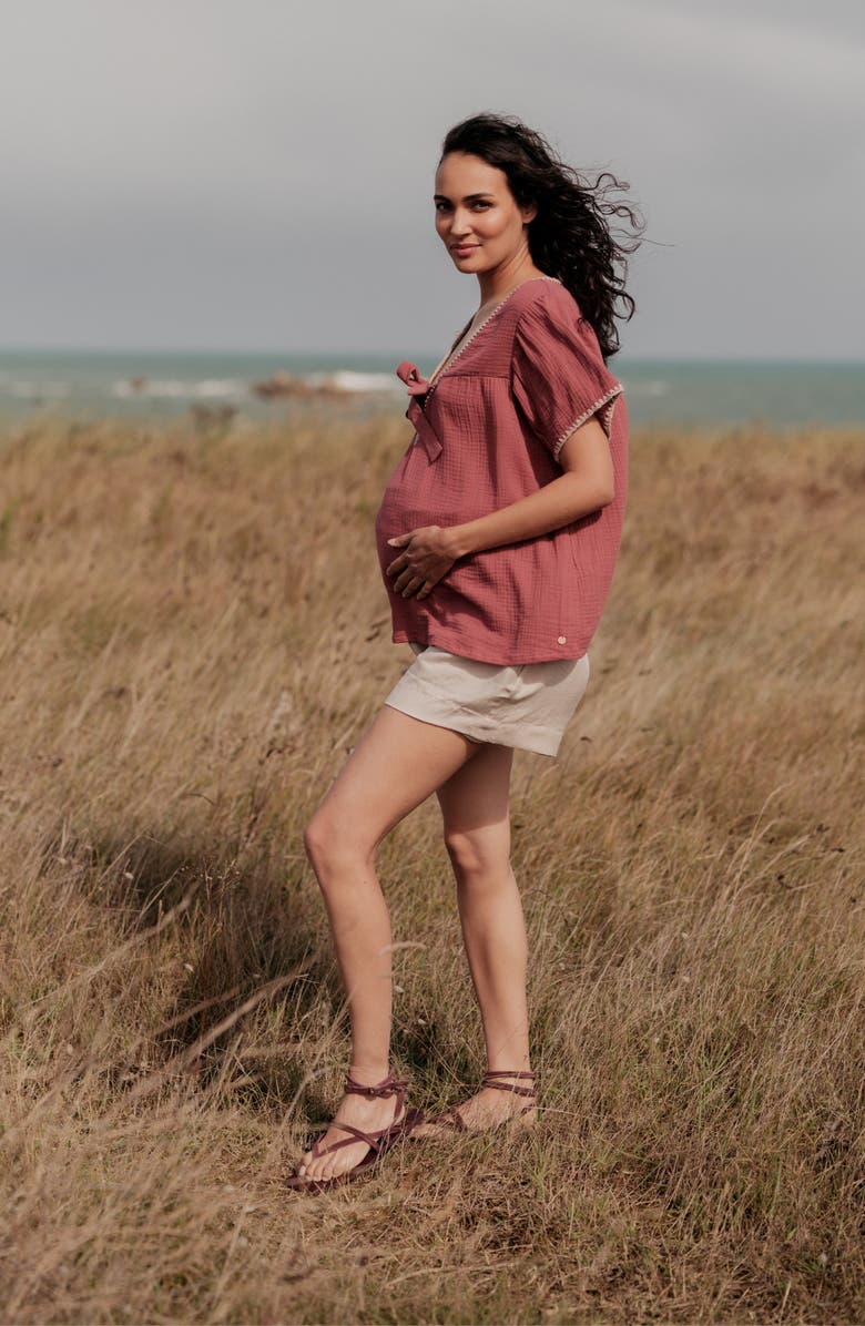 Cache Coeur Maternity Twill Smock Shorts Nubie, Alternate, color, Beige