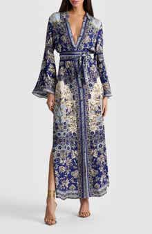 Alice + Olivia Chassidy Mixed Tapestry Print Long Sleeve Maxi Shirtdress