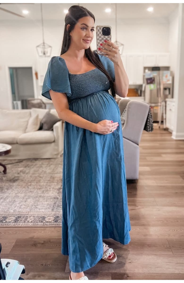 PinkBlush Chambray Smocked Maxi Dress, Alternate, color, Light Blue