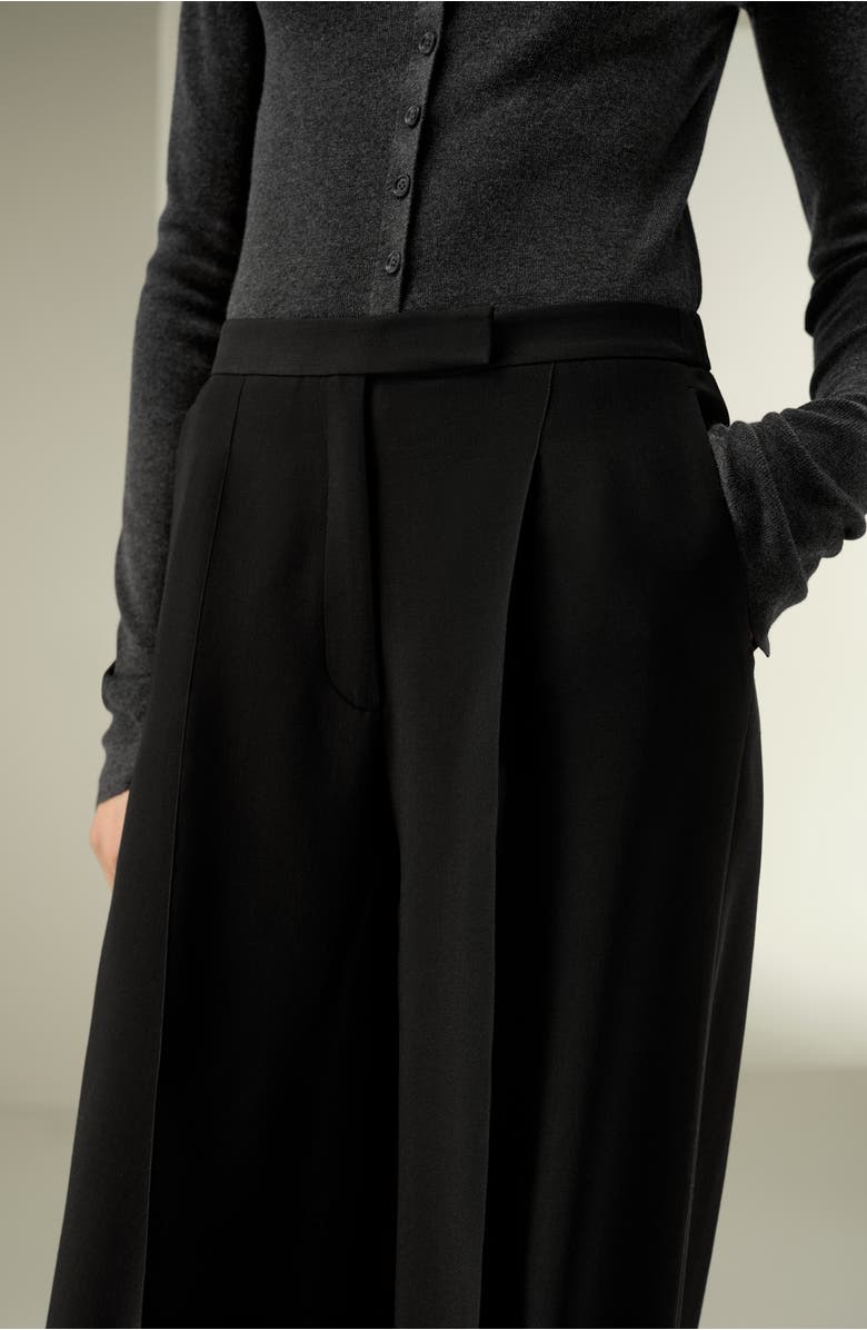 Lilysilk Silk-Wool Pleated Wide-Leg Trousers, Alternate, color, Black