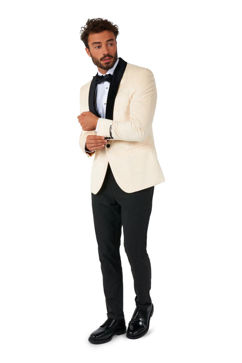 Ivory Champagne Velvet Dinner Jacket, Alternate, color, WHITE