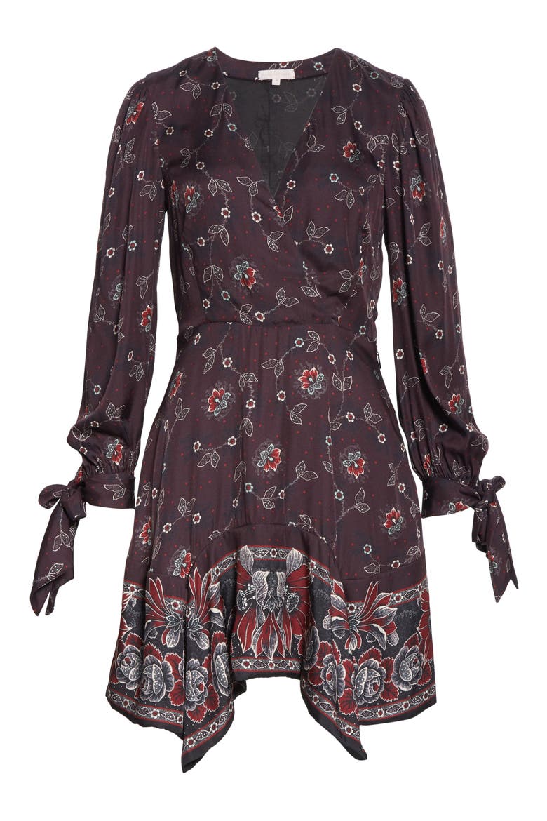 Claudine Long Sleeve Handkerchief Hem Silk Blend Dress, Alternate, color, PLUM COMBO