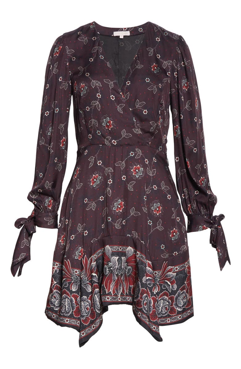 Rebecca Taylor Claudine Long Sleeve Handkerchief Hem Silk Blend Dress, Alternate, color,