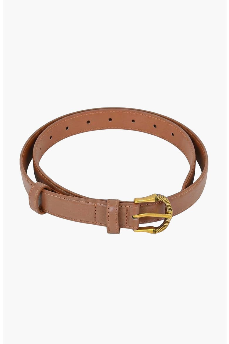 Leather Belt with Textured Buckle and Classic Profile, Main, color, Brown