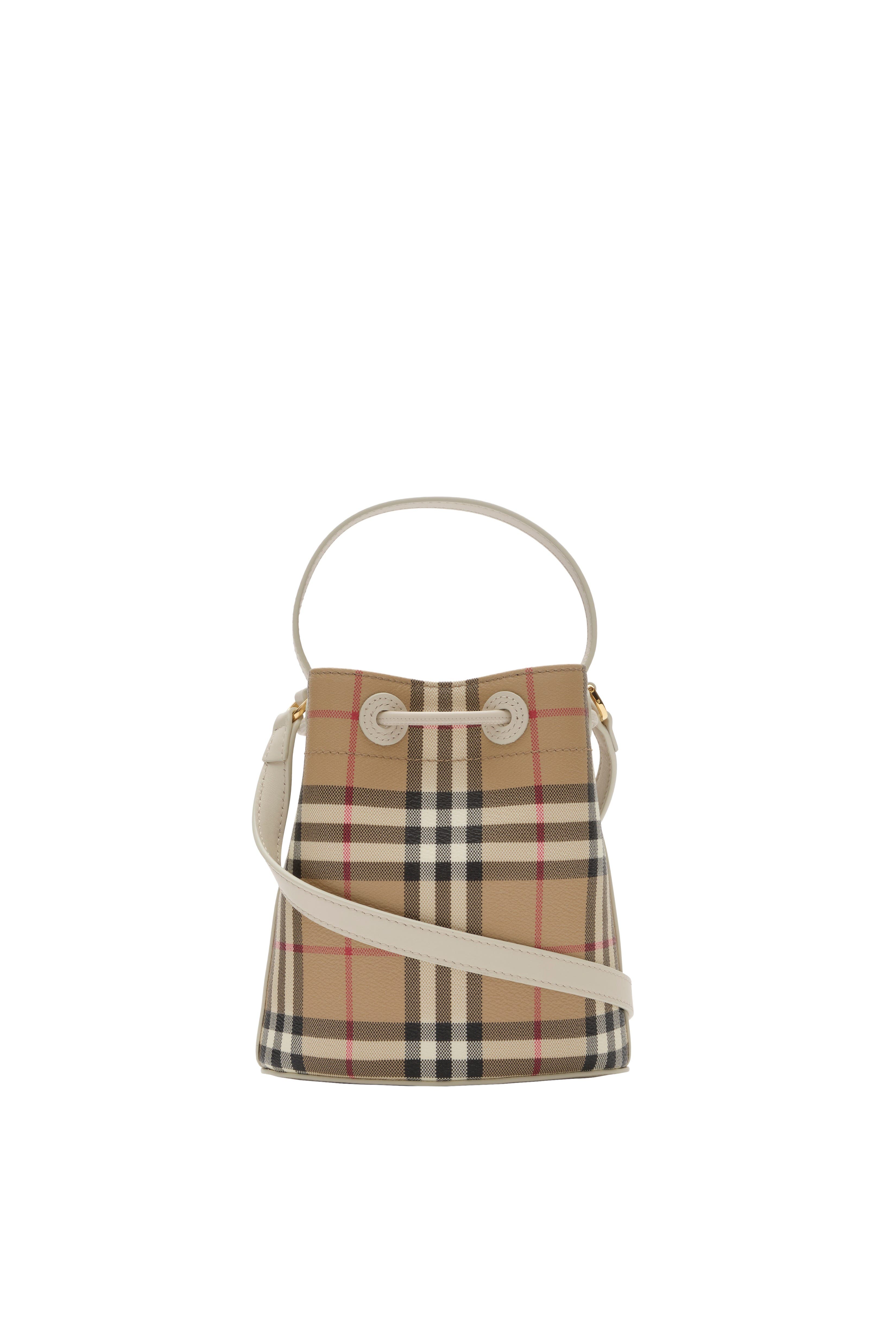 Burberry Mini Check Bucket Bag, Alternate, color, Archive Beige/Soap Beige