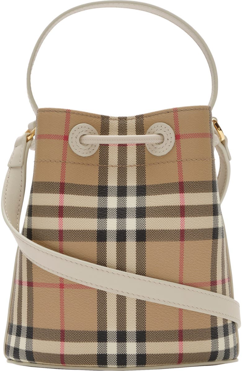 Burberry Mini Check Bucket Bag, Alternate, color, Archive Beige/Soap Beige