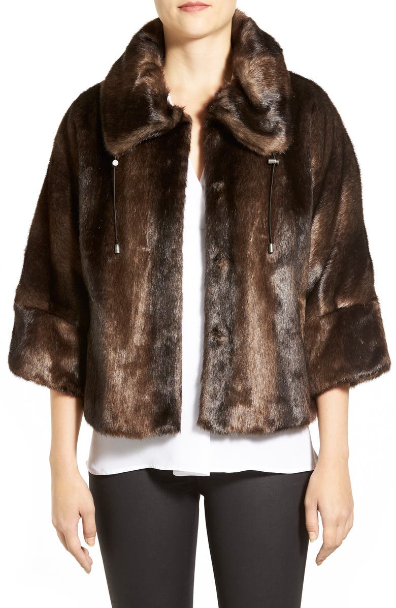 T Tahari 'Harper' Faux Fur Capelet, Main, color, 