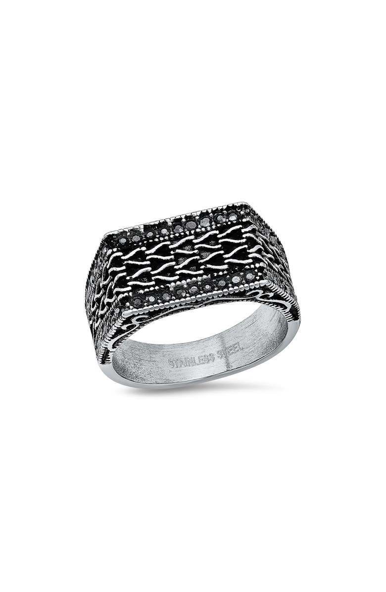 HMY JEWELRY Men's Stainless Steel Textured Signet Ring, Main, color, 
