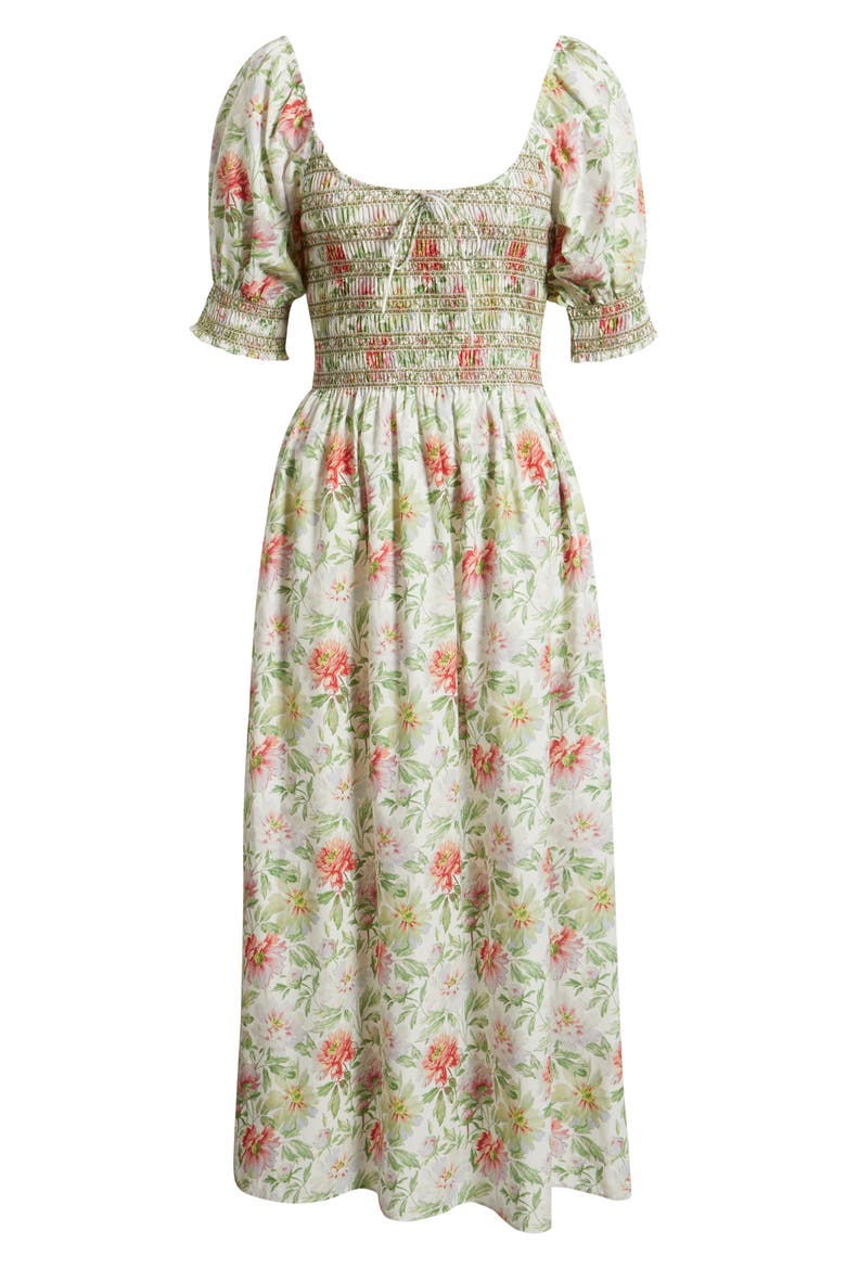 The Madeline Floral Smocked Puff Sleeve Cotton Maxi Dress, Alternate, color, PEONY CHINTZ