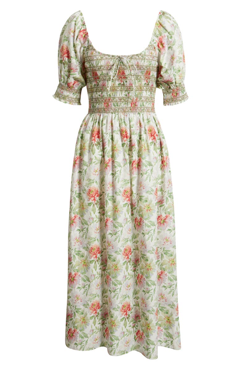 Hill House Home The Madeline Floral Smocked Puff Sleeve Cotton Maxi Dress, Alternate, color, Peony Chintz