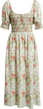 Hill House Home The Madeline Floral Smocked Puff Sleeve Cotton Maxi Dress