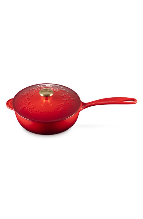 Le Creuset Holly Collection Traditional 2.25-Quart Saucier with Lid in Cerise 