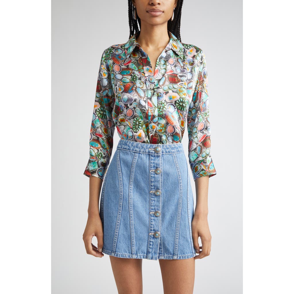 L Agence L'agence Dani Mixed Ring Print Silk Button-up Shirt