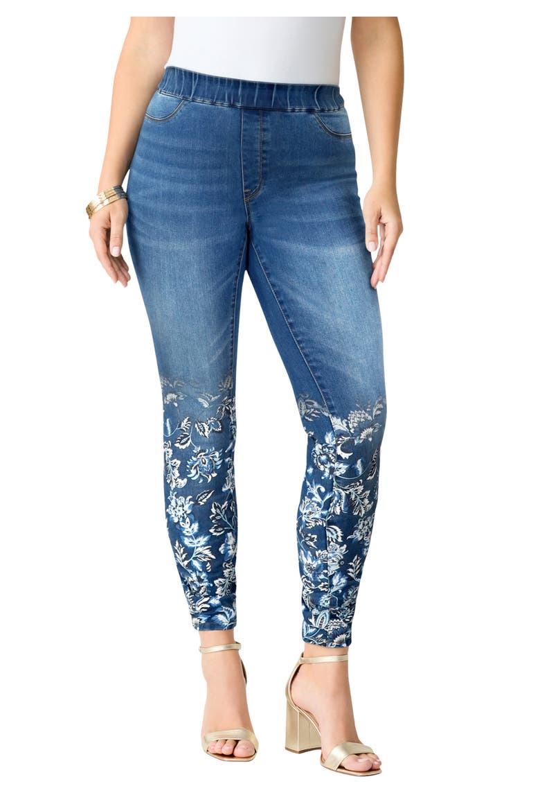 Plus Size 360° Stretch Jegging, Main, color, STONEWASH OMBRE FLORAL