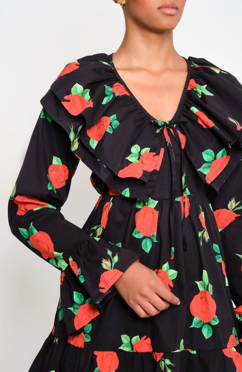The Lulo Project Wings Of The West Floral Long Sleeve Stretch Cotton Dress In Black