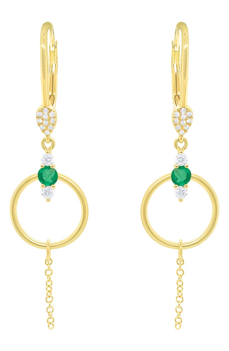Meira T Emerald Open Circle Drop Earrings, Main, color, Yellow Gold