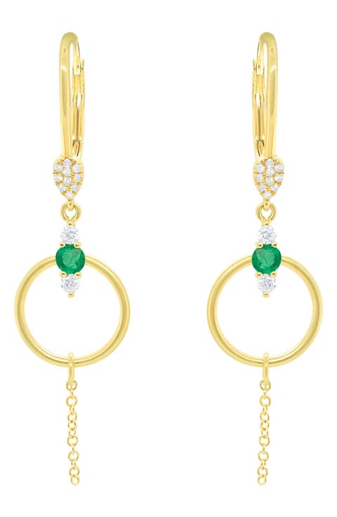 Emerald Open Circle Drop Earrings
