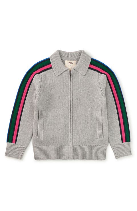 Stripe Sleeve Zip Sweater