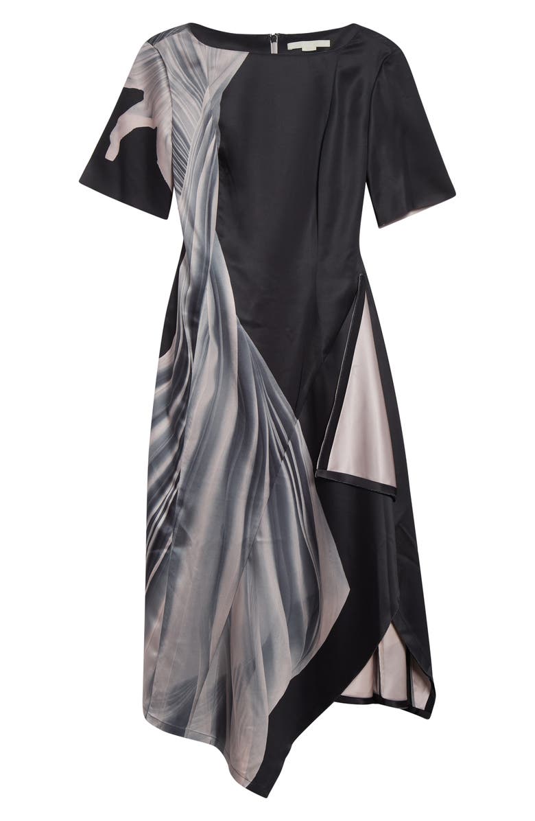 Jason Wu Collection Dancing Pleat Print Double Face Satin Dress, Alternate, color, Black/ Pink