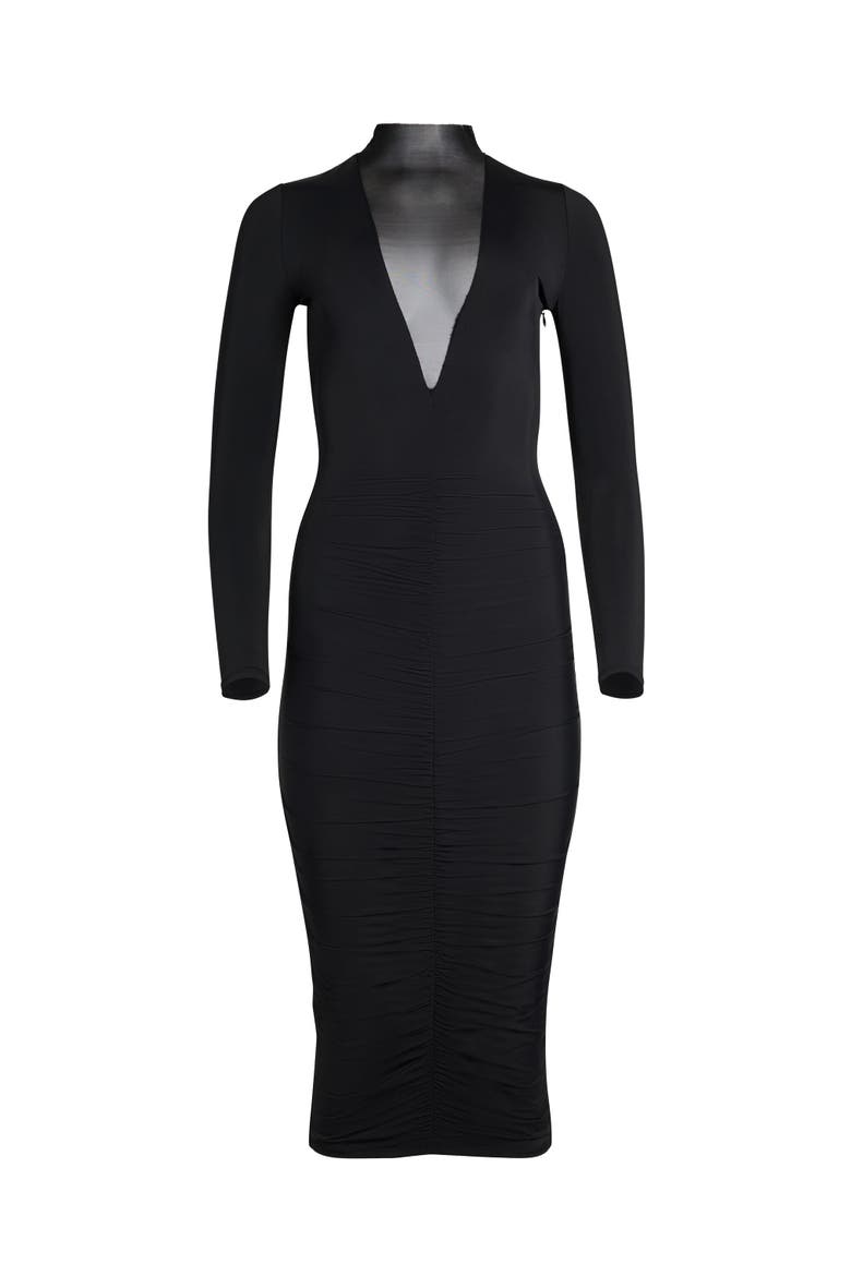 Priyanka Mesh V-Cut Midi Dress, Alternate, color, Black