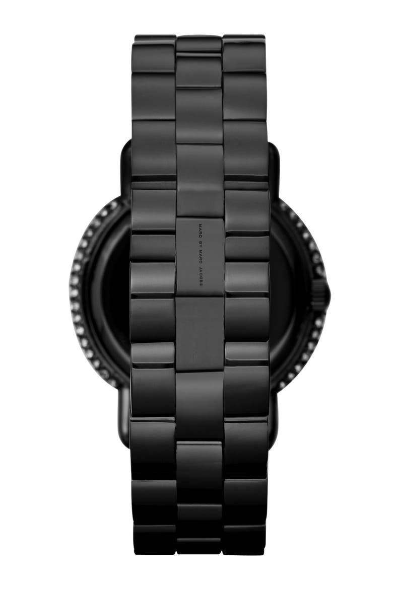 'Marci' Mirror Dial Crystal Bezel Watch, 36mm, Alternate, color, BLACK