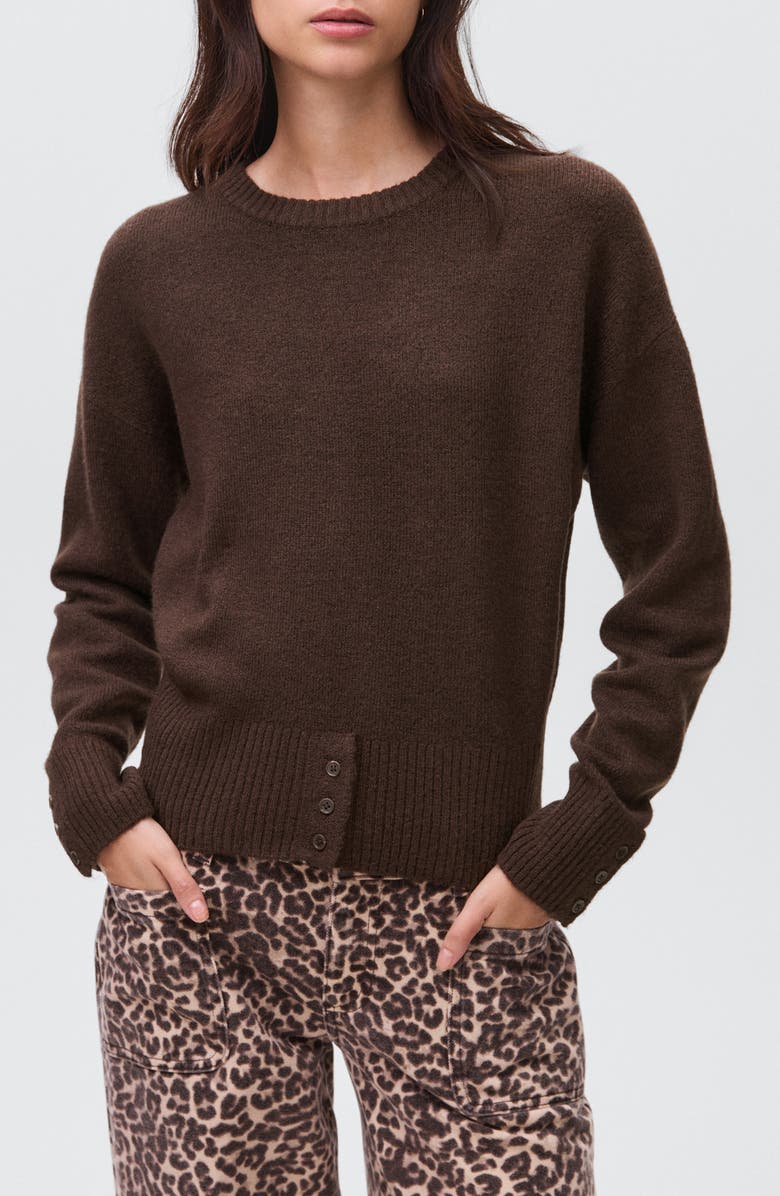 MANGO TEEN Button Detail Crewneck Sweater, Main, color, Brown