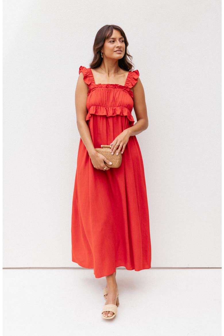 Ross Frill Strap Maxi Dress, Alternate, color, RED