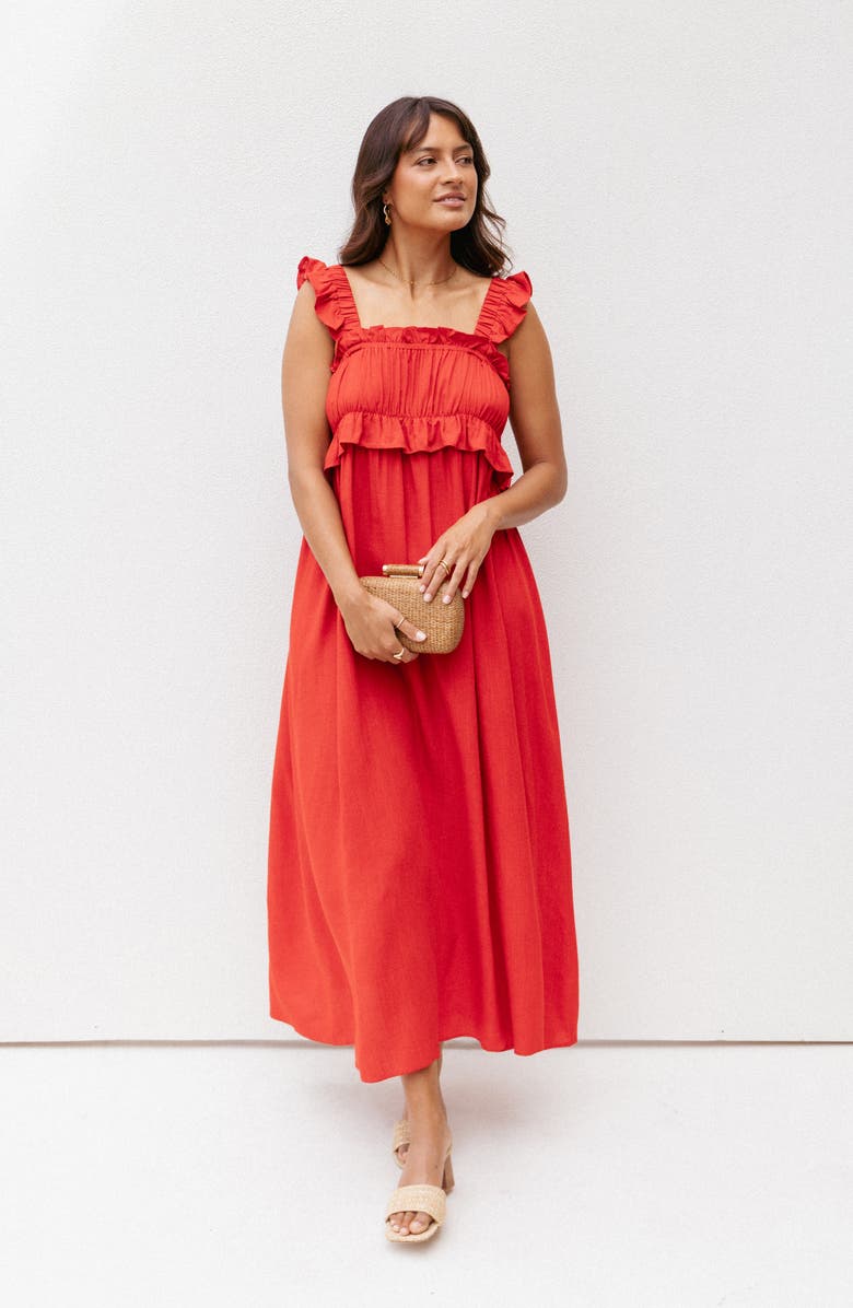 Petal & Pup Ross Frill Strap Maxi Dress, Alternate, color, Red