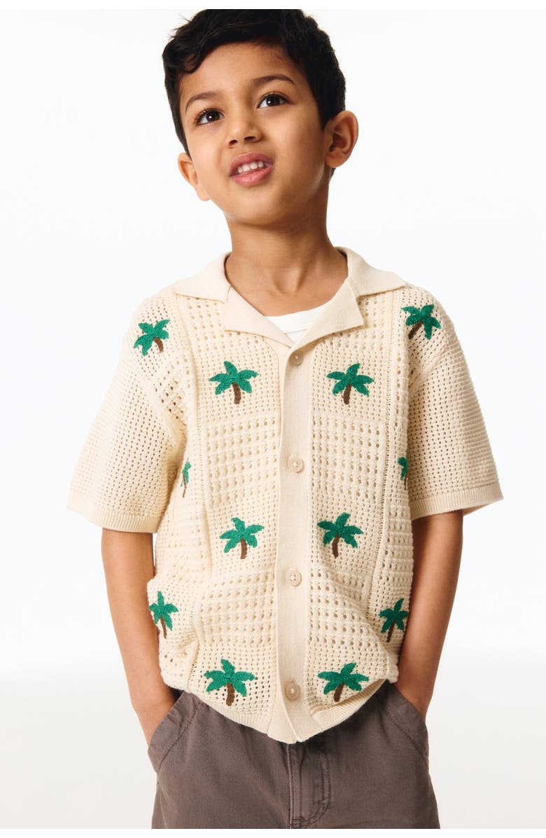 H&M Pointelle-knit Resort Shirt, Alternate, color, Cream/Palm Trees