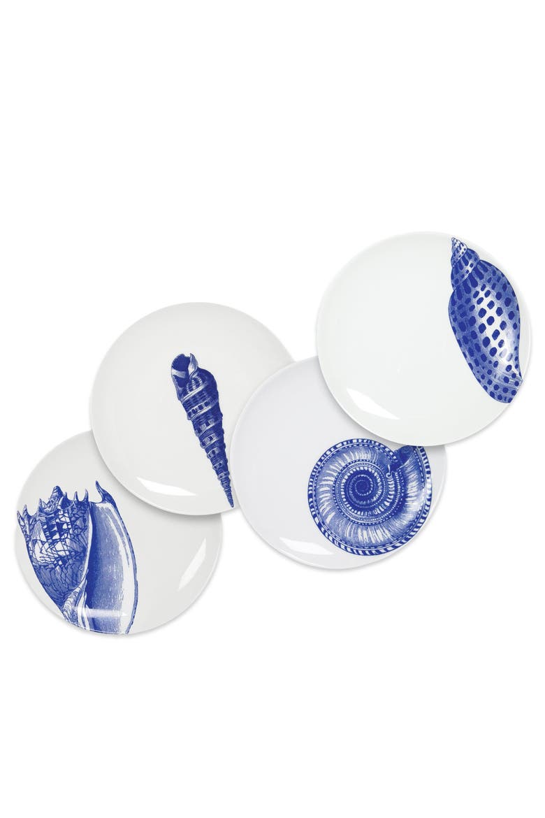 Shells Small Plates, Mixed Set of 4 - Porcelain, Alternate, color, BLUE