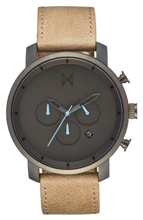 Chronograph Leather Strap Watch, 45mm