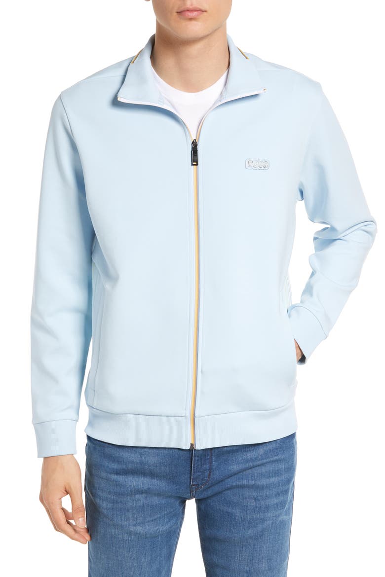 Skaz Stretch Cotton Blend Track Jacket, Alternate, color, LIGHT/ PASTEL BLUE