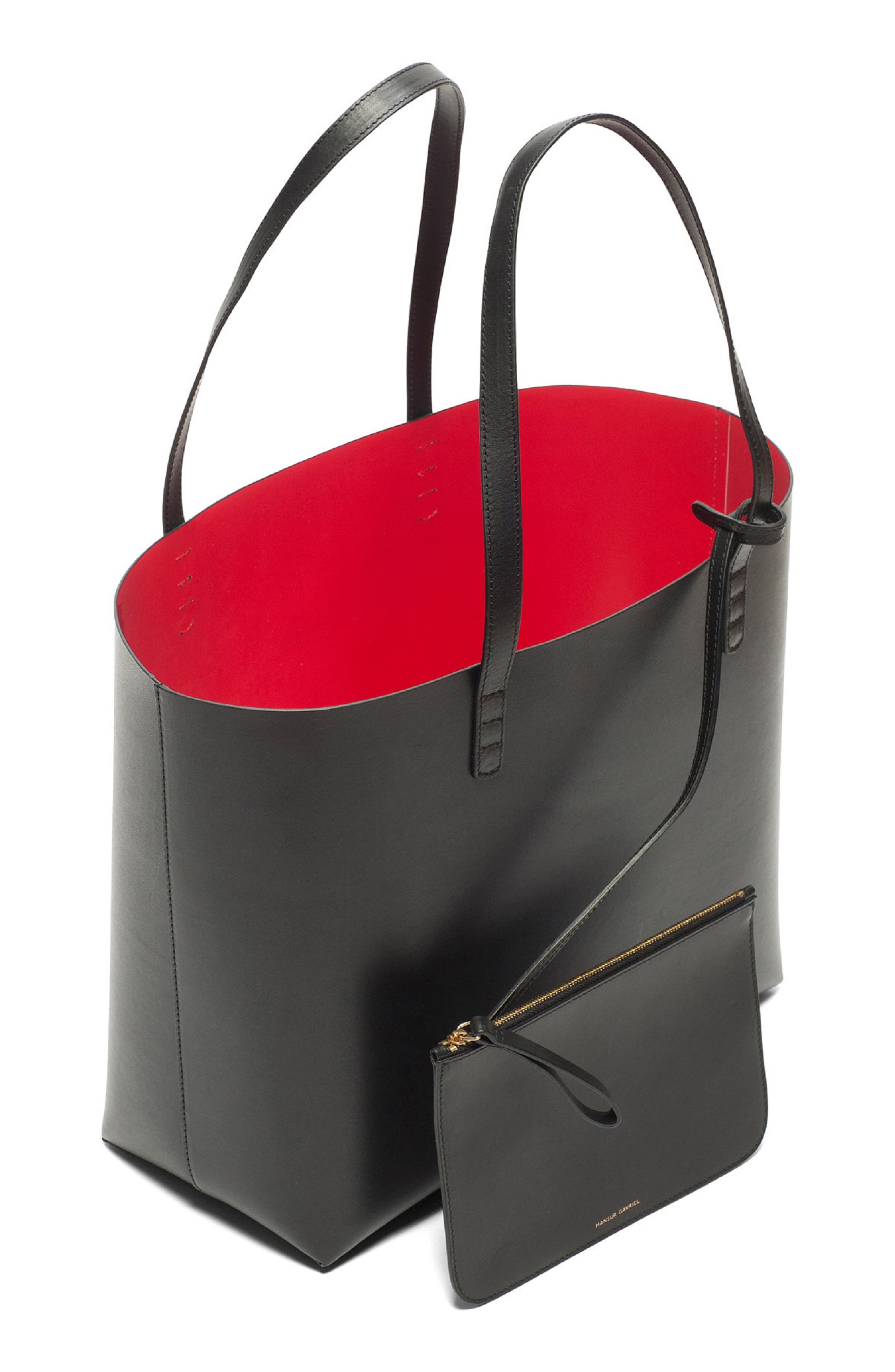 Mansur Gavriel Large Leather Tote, Alternate, color, Black/ Flamma