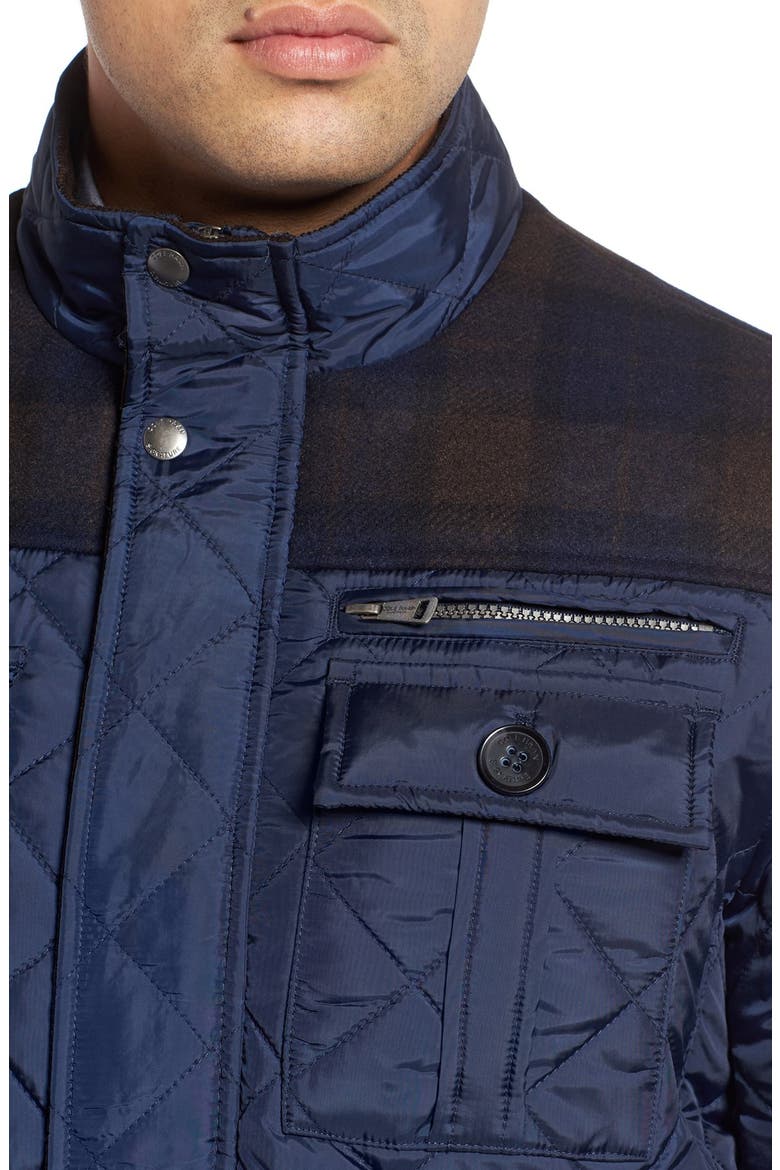 Mixed Media Quilted Jacket, Alternate, color, NAVY