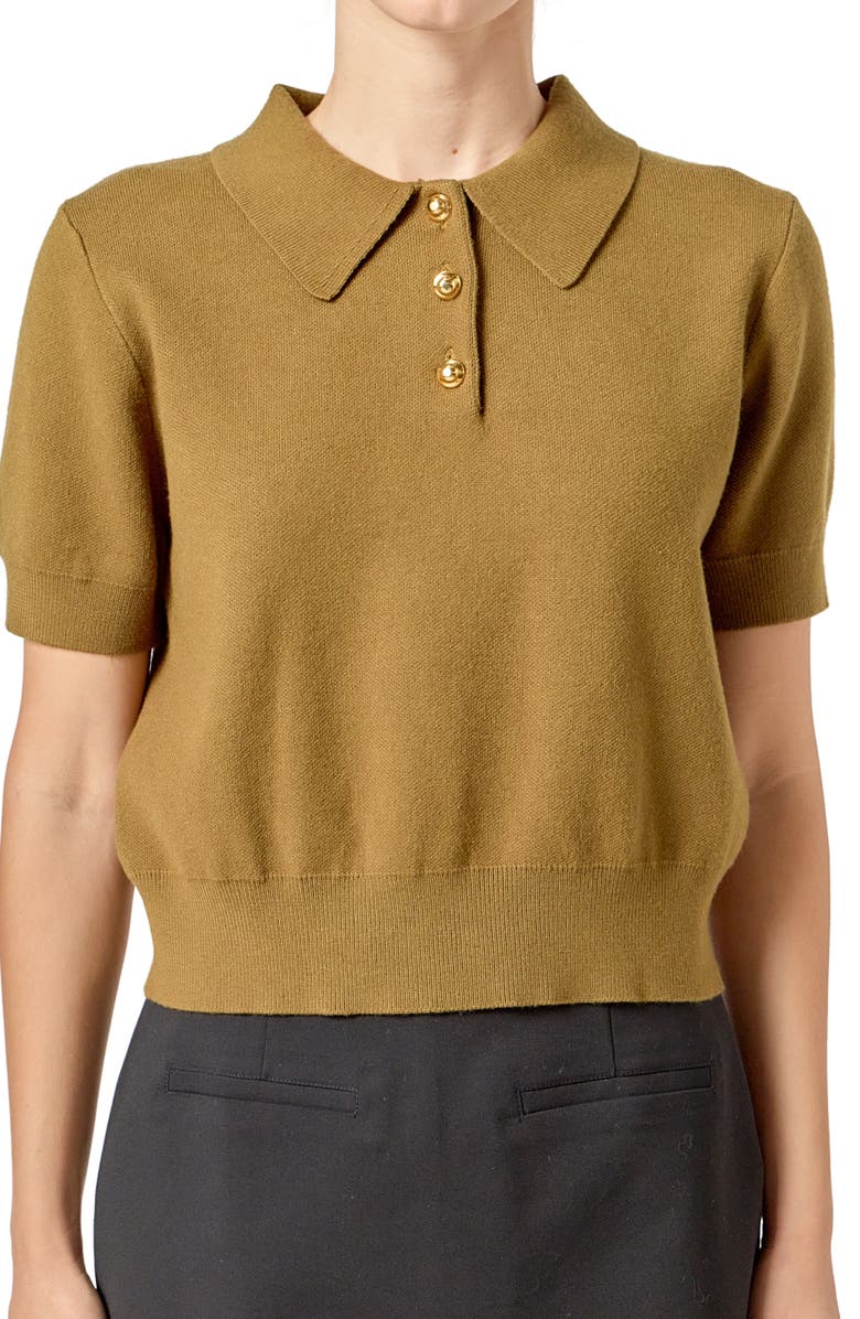 English Factory Polo Sweater, Alternate, color, Olive