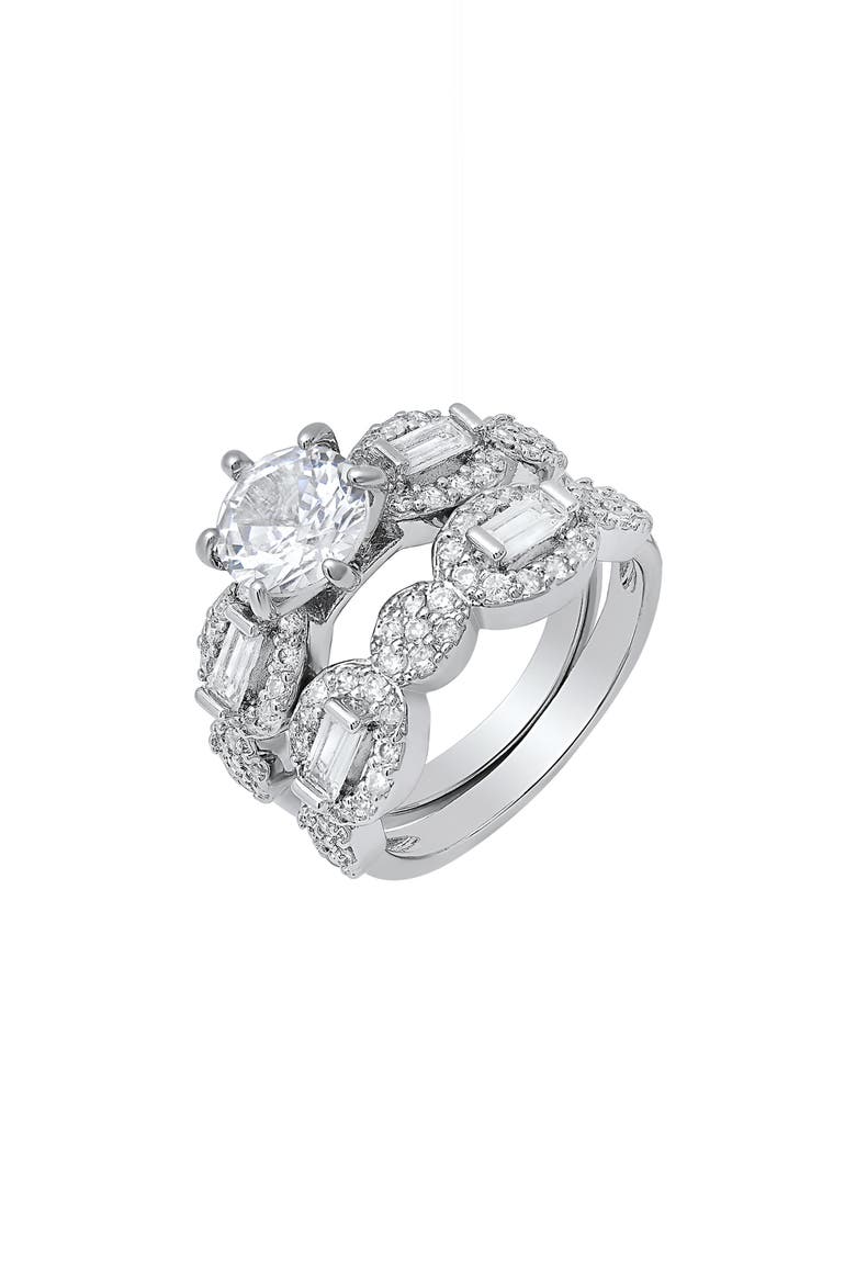 Round Simulated Diamond Pavé Stacked Ring, Alternate, color, SILVER