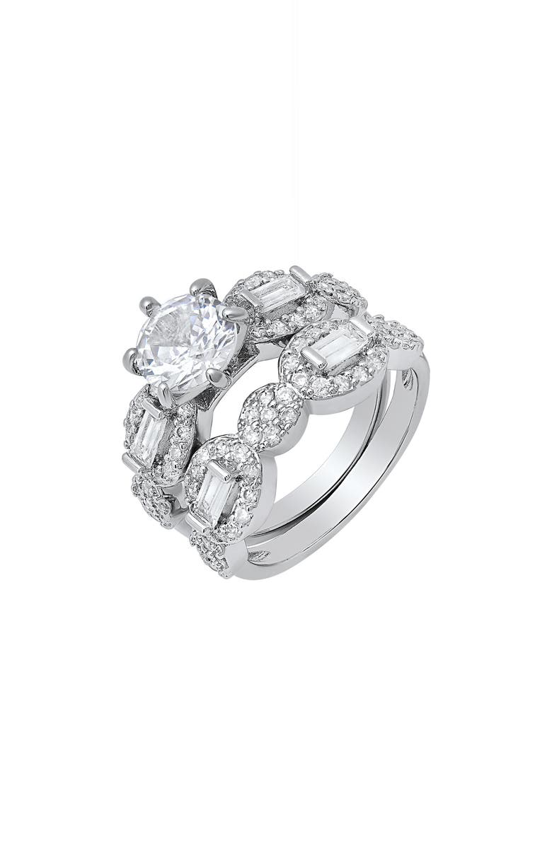 HMY JEWELRY Round Simulated Diamond Pavé Stacked Ring, Alternate, color, Silver