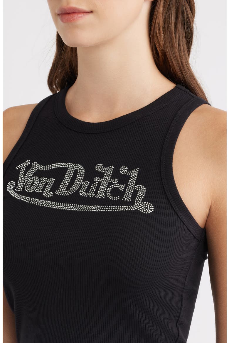 Logo Rhinestone Rib Tank, Alternate, color, BLACK